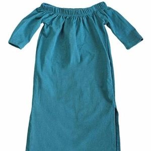 Side Slit Wide Neck Maxi Dress - Teal